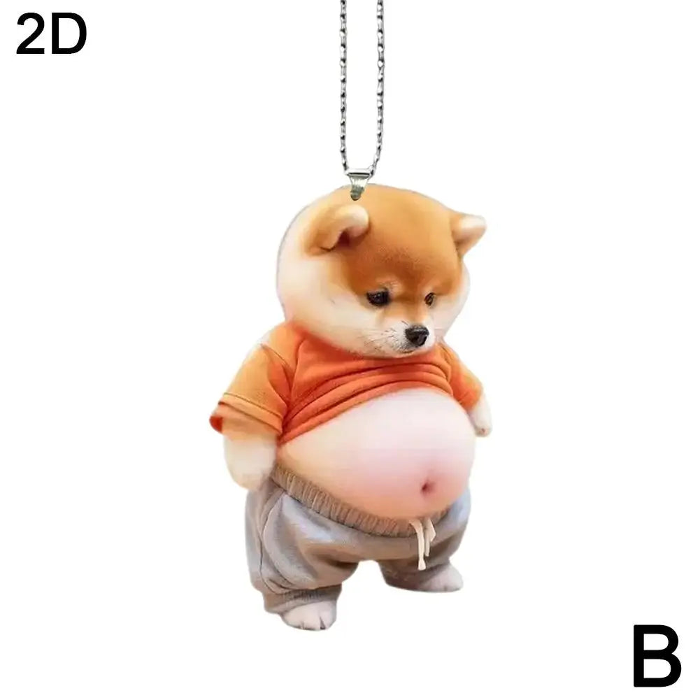 Fat Cat/Dog  Keychain 2D Flat Acrylic Cartoon Dog Kitten Ornament Car Mirror Backpacks Hanging Pendant For Home Decor