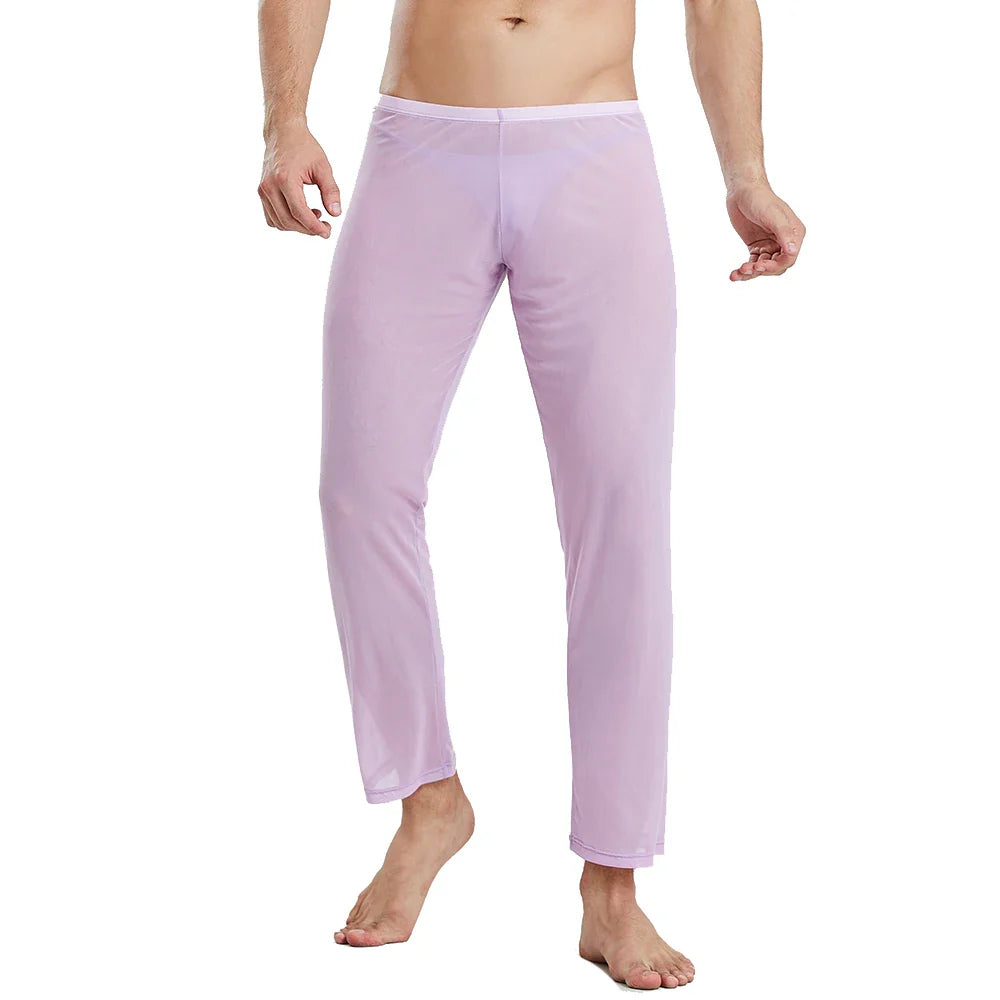 Men's Sleep Bottoms Transparent Mesh Breathable Pajamas for Men Sleepwear Leggings