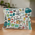 1 Travel-Themed Illustrated Makeup Bag - Multifunctional Zipper Pouch for Women, Jewelry Storage Bag, Perfect Travel Zipper Organizer, Fun Birthday Gift
