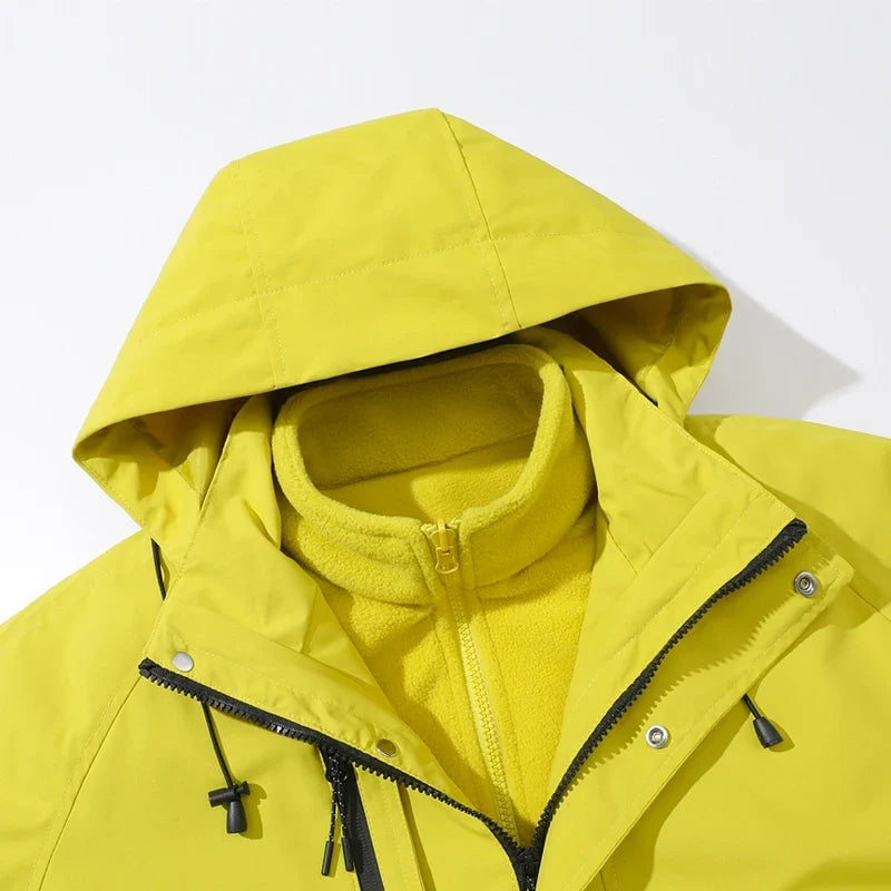 New Autumn and Winter Three in One Outdoor Jacket for Couples Warm Hooded Waterproof Two-piece Set Windbreaker Hiking Jacket