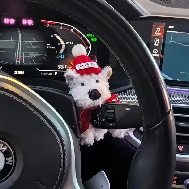 New Car Wiper Turn Signal Switch Decoration,Puppy Plush Doll Clutch Decor,kawaii Dog Car Wiper Doll Car Interior Accessories