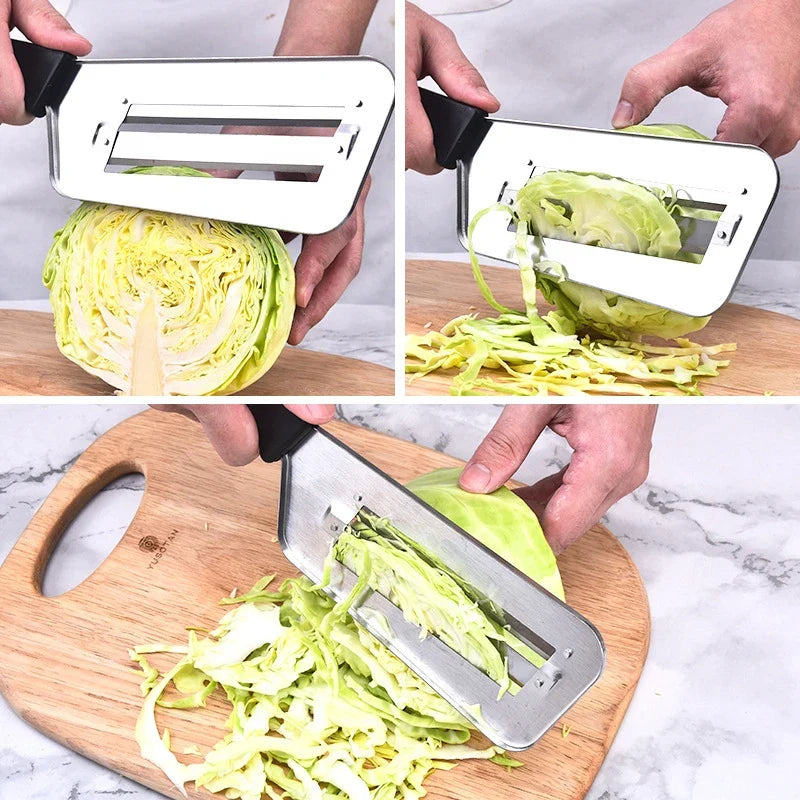 Stainless Steel Cabbage Shredder Slicer with Dual Blades, Handheld Vegetable Shredding Tool for  Salad Making Kitchen