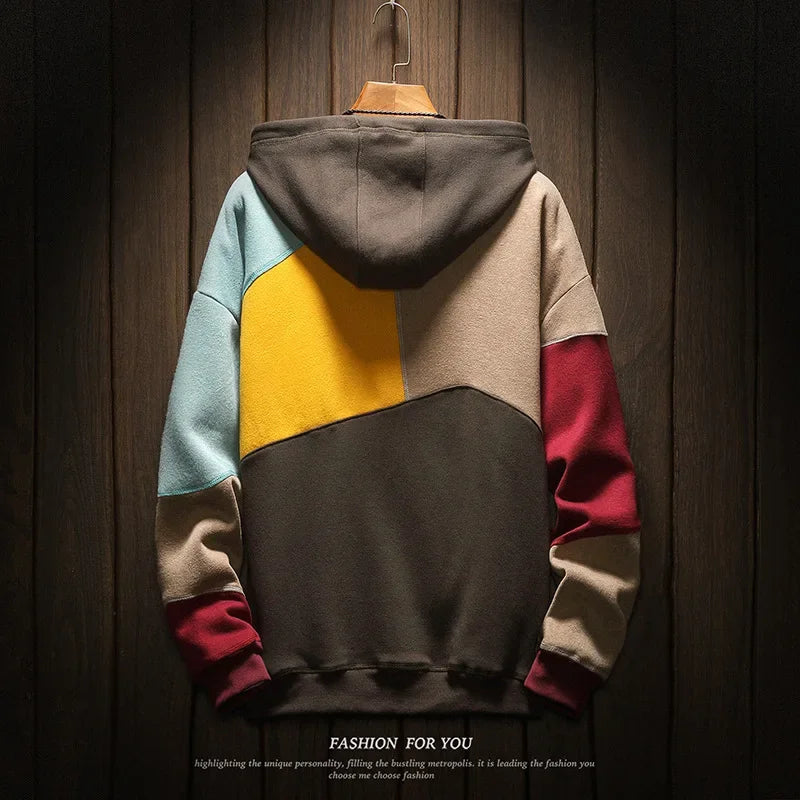 Hoodies Men Autumn Winter  Punk Hip Pop Patchwork Pullover Couples Male Moda Streetwear