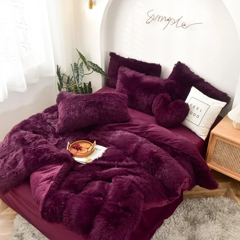 Mink four-piece set, plush crystal duvet set of four