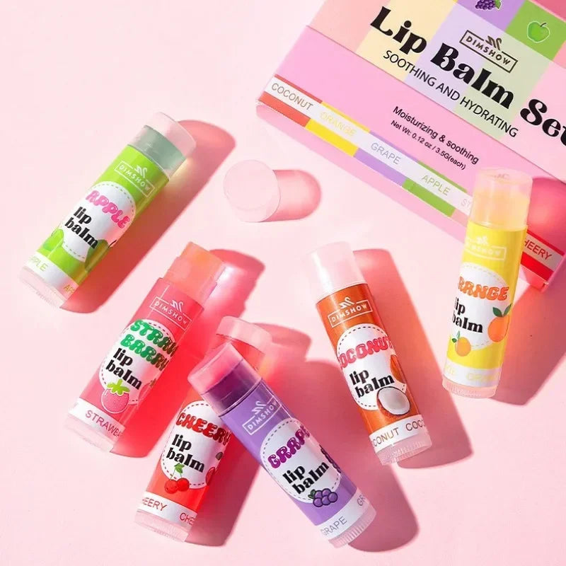 6 Kinds of Fruity Lip Balm Moisturizing Hydrating Long Lasting Lip Lotion Lightening Lip Lines Lips Mask Care Lips Lipstick Balm
