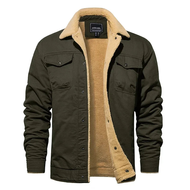 EKLENTSON Winter Fleece Hiking Jackets Men Thermal Windproof Coat Outdoor Thick Warm Cotton Cargo Work Jacket Travel Outerwear