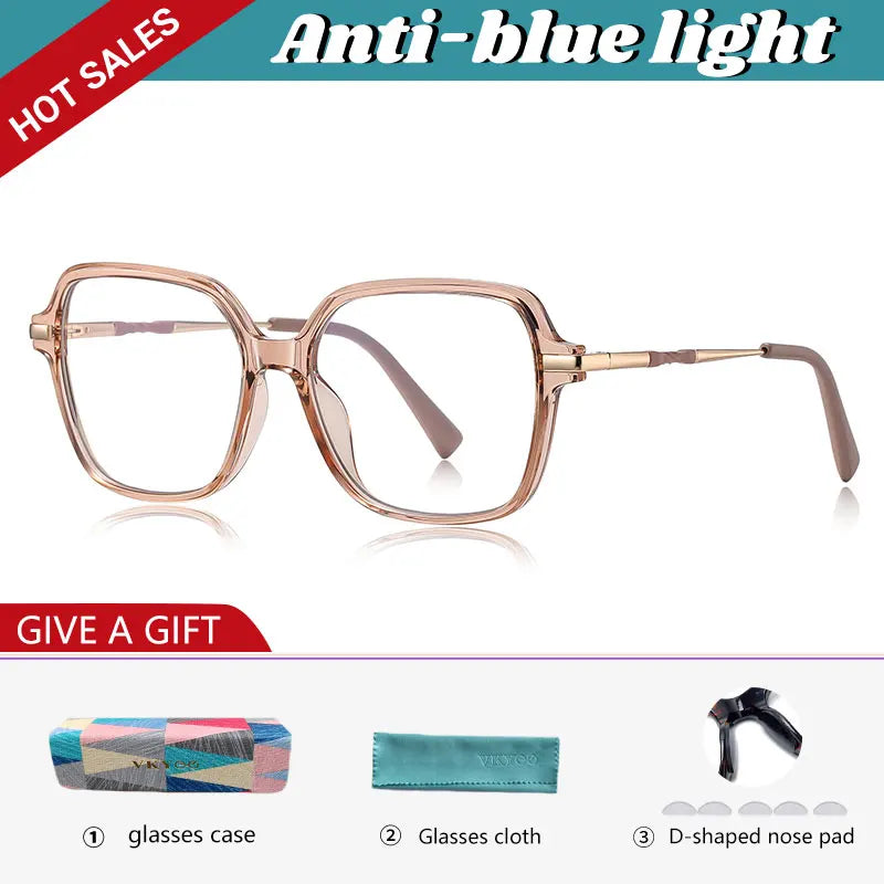 VICKY Geometric Simple Square Large Frame Women's Glasses Anti-Blue Light Reading Glasses Customizable Prescription PFD2211
