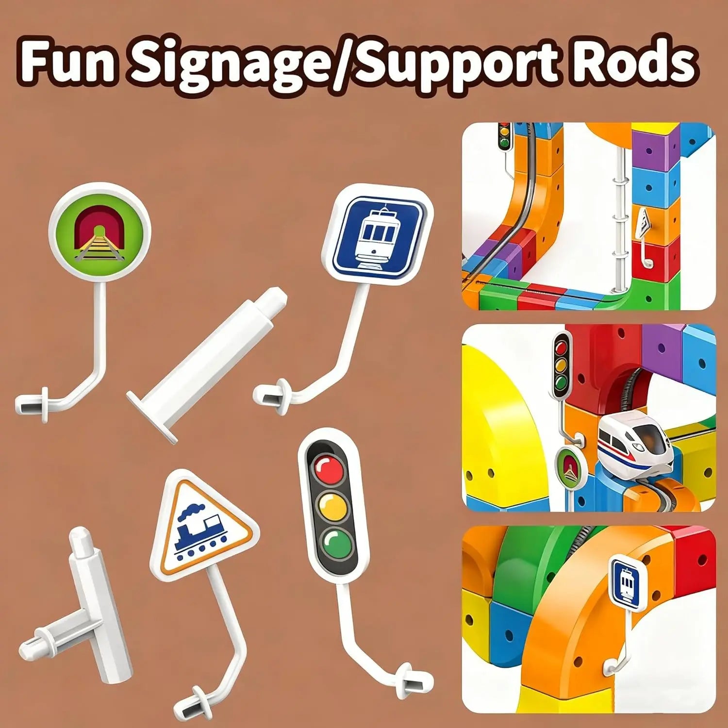 Versatile Rail Race Car Building Set for Kids DIY Race Car Train Traffic Signs STEM Toy for Boys Girls Sensory Puzzle Gift