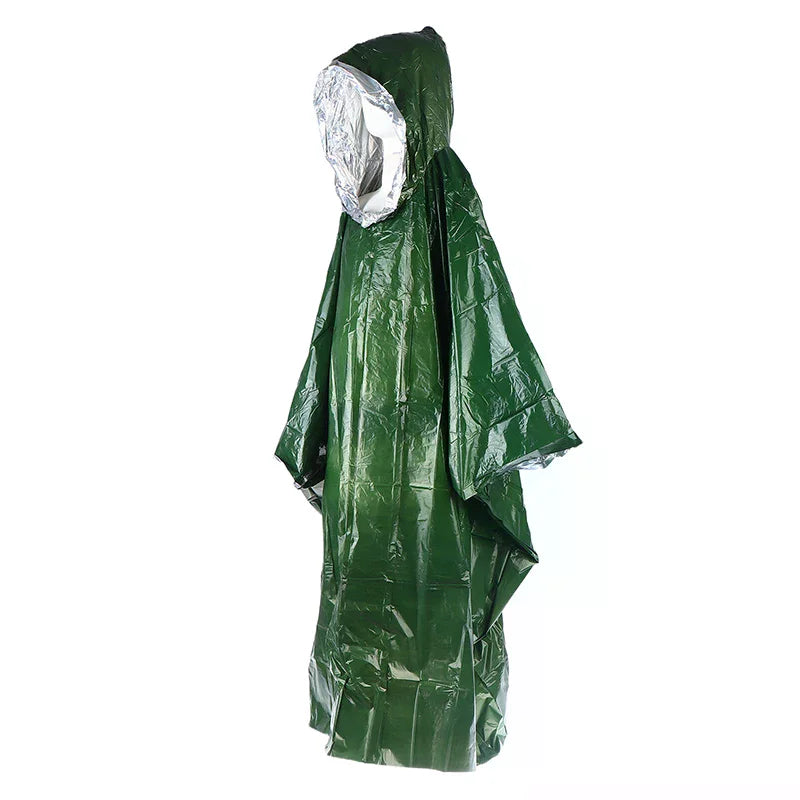 Waterproof Emergency Rain Poncho PE Thermal Blanket Raincoat Hooded Cover For Outdoor Camping Hiking Travel Motorcycle Rain Gear