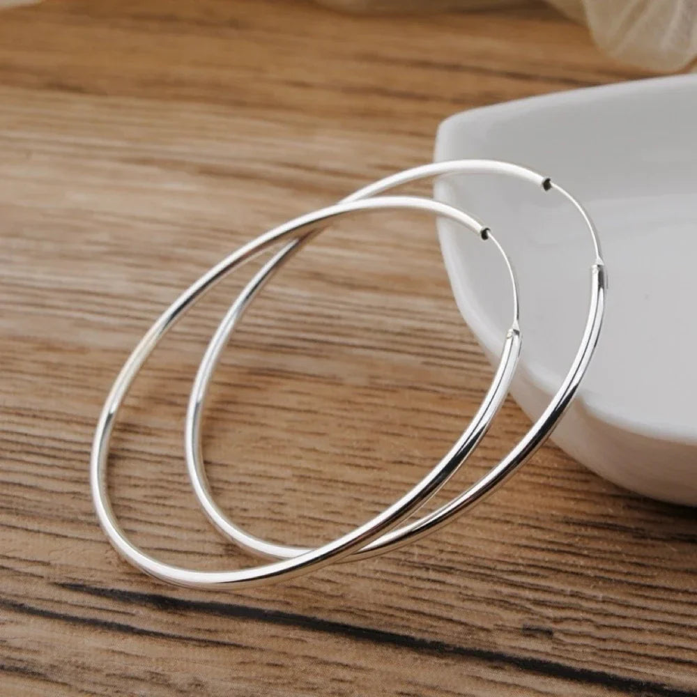 Stainless Steel 12-70mm Minimalist Big Circle Hoop Earrings for Women Trendy Gold Color Metal Smooth Round Earring Jewelry