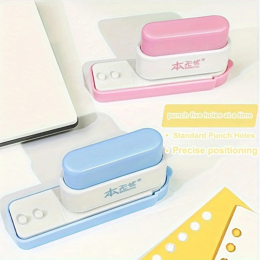 1pc 5-Hole Punch for Desk Organizer ABS Material Notebook Document Binder Perfect for Binding Office School Supply