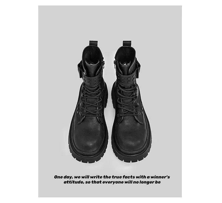 Men's boots 2025 autumn retro British style black workwear boots casual short boots versatile thick soled motorcycle boots