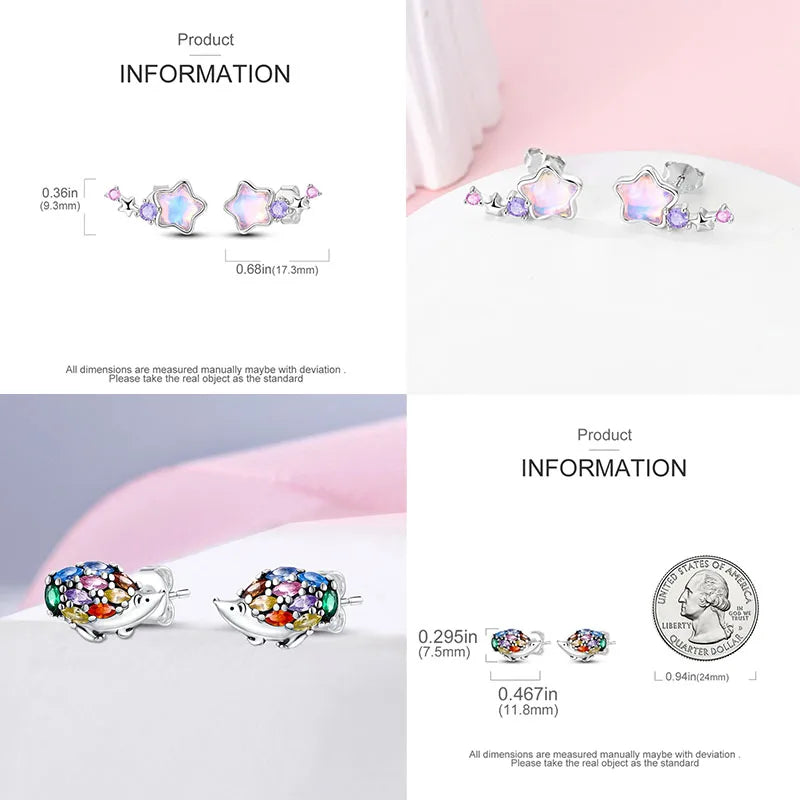 Original 925 Sterling Silver Colorful Cute Animal Pet Stud Earrings For Women Collocation For Girlfriend Birthday Gift