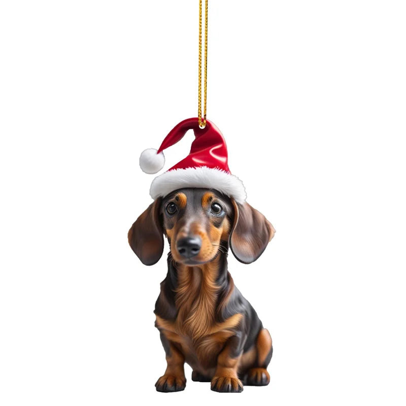 Cartoon Cute Dog Christmas Ornaments Fun Dachshund Dog Hanging Decoration Xmas Tree Graphic Design Pendant Home Car Decor