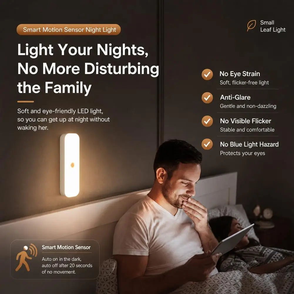 LED Motion Sensor Night Light USB Rechargeable Magnetic Under Cabinet Lighting Wireless Closet Lamp For Kitchen Wardrobe
