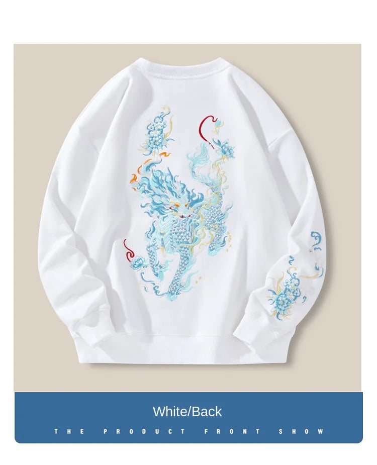 Vintage Hoodies Men Dragon Embroidery Hoodies Women Hip Hop Hooded Sweatshirt Chinese Streetwear Hoody Cotton Fleece Pullover