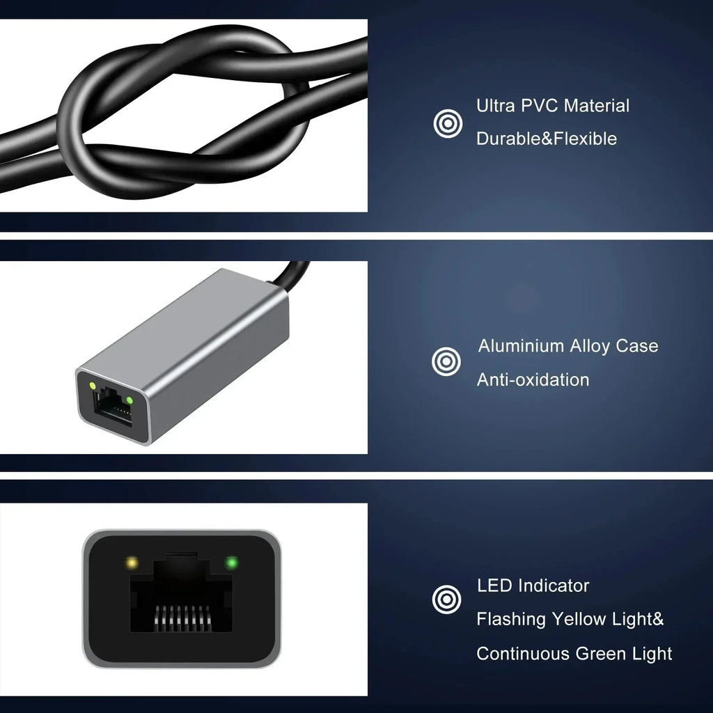 USB Type C Ethernet Adapter 1000Mbps USB 3.0 RJ45 Network Card For MacBook PC Windows XP 7 8 10 Android USB Lan Internet Cable