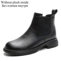 DRKANOL Fashion Women Thick Heel Ankle Boots Autumn Winter Warm Shoes Round Toe Real Cowhide British Style Slip On Chimney Boots