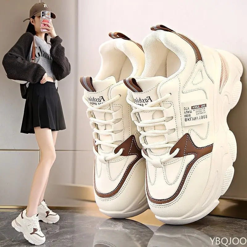 Women's Thick Soled Lightweight Sports Shoes Spring and Autumn New White Casual Women's Thick Soled Height Increasing Shoes