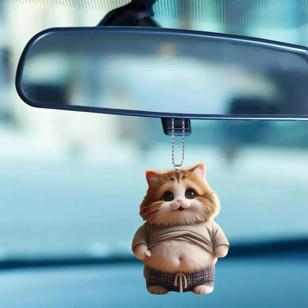 Car Cat-Shaped Pendant Realistic Animal Rearview Car Decor Interior Mirror Hanging Keychain Ornament Home Decor Accessories