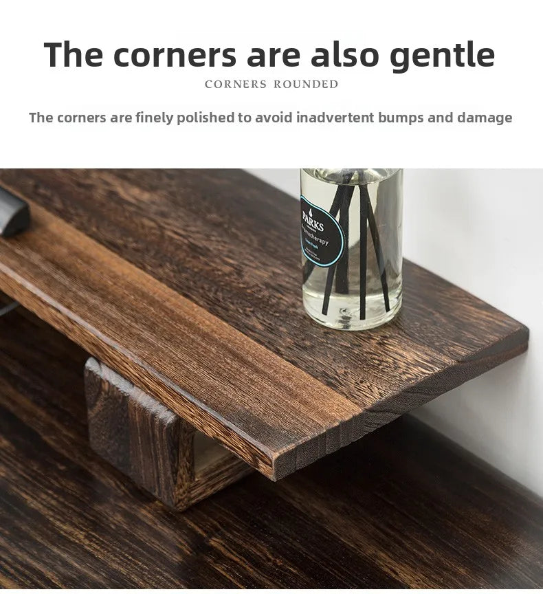 Solid Wood Monitor Stand Ergonomic Desktop Riser for Computer Screen Office Desk Organizer Natural Wooden Shelf & Laptop Stand