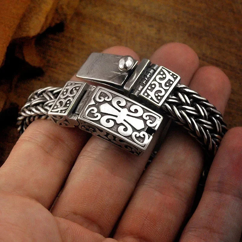 Powerful S925 pure silver vintage pattern woven bracelet, suitable for both men and women, fashionable jewelry gift for everyone