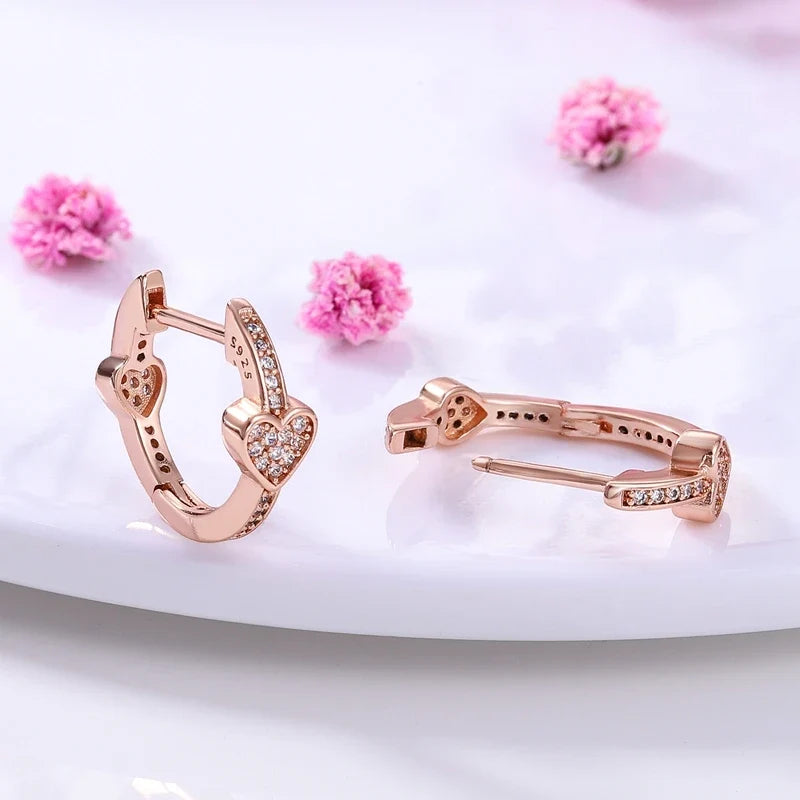 Genuine 925 Sterling Silver Love Feather Earrings Fit Original Charms Hoop For Women Girls Stud Earring Fine Jewelry Gifts