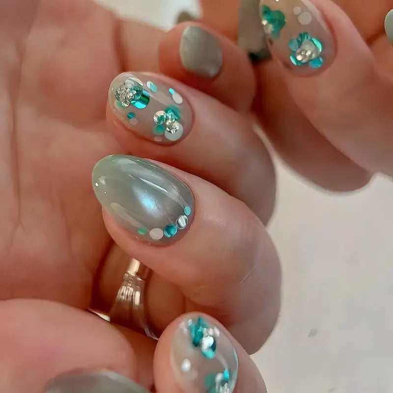 *12 Grids Mixed Mini Circular Colorful Nail Glitter Wave Point Sequin Sparkling Flower DIY Nail Decoration Nail Charms