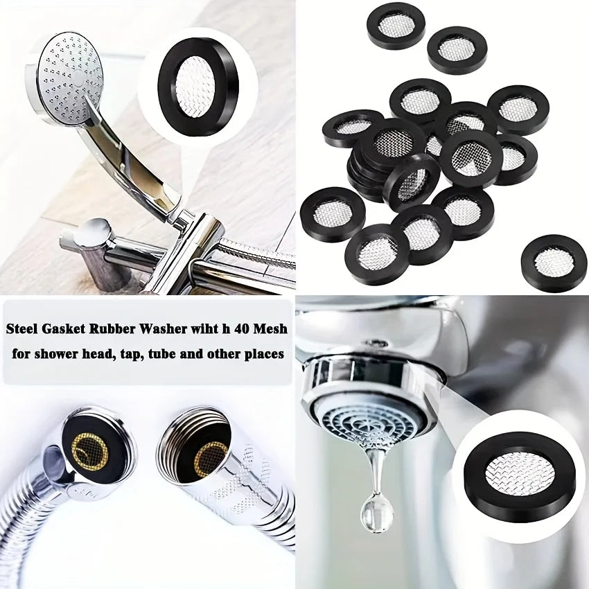 20pcs Mesh Faucet Filter Pad - Easy to Install, Suitable for Standard 1/2 Inch Shower Hose and Nozzle with Durable Rubber Seal