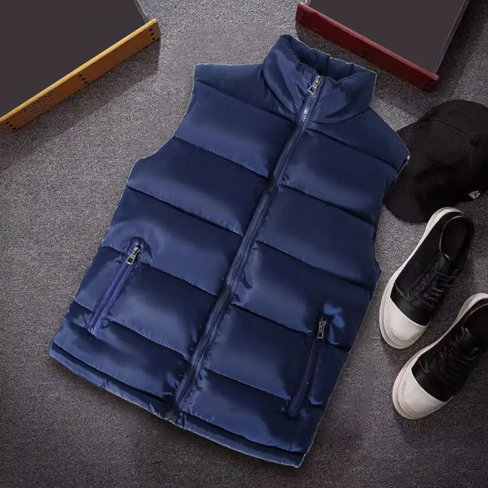Men Vest Jacket Men Slim Fit Stand Collar Sleeveless Puffer Jackets Winter Casual Waistcoat Men Warm Coat Cold Weather Outerwear