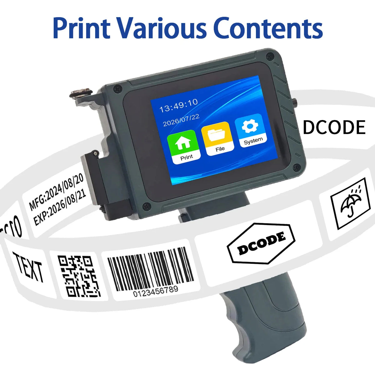 DCODE DC15 12.7mm Portable Handheld Inkjet Printer Lightweight Coding Machine Logo QR Barcode Text Image Date Handheld Printer