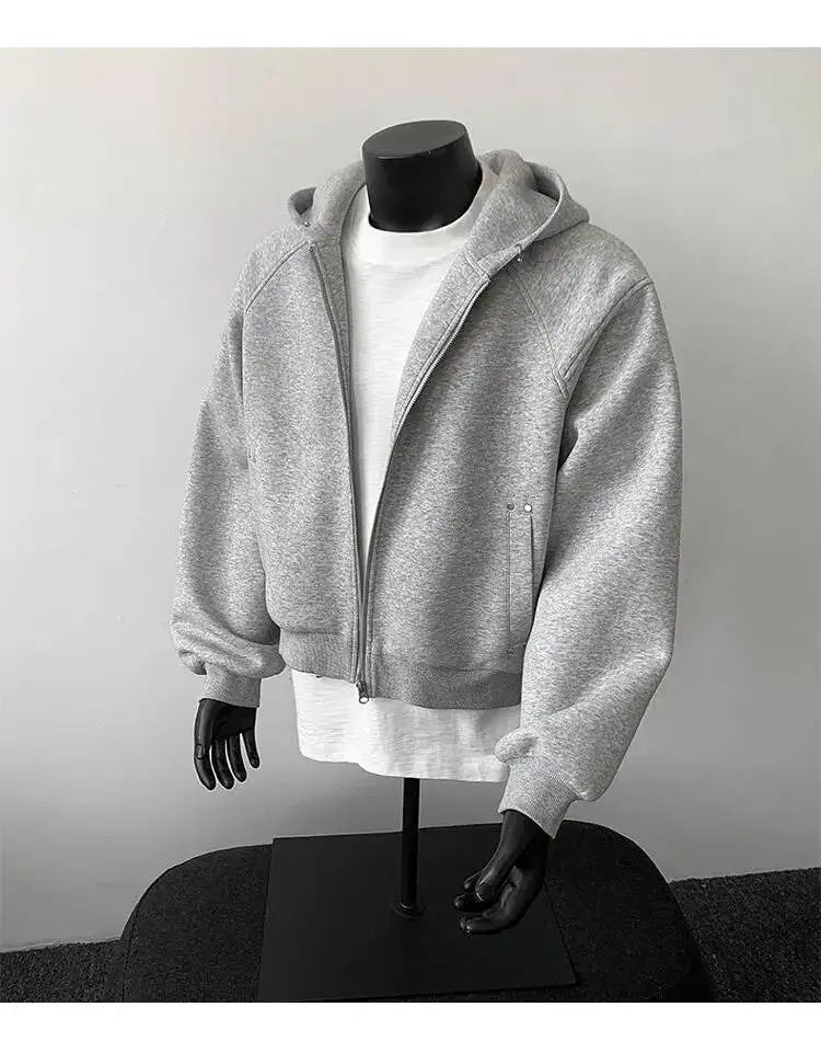 PFNW New Autumn Men's Sweatshirt 2025 Solid Color With Hat Long Sleeve Zipper Korea Fashion Male Tops 28W8776