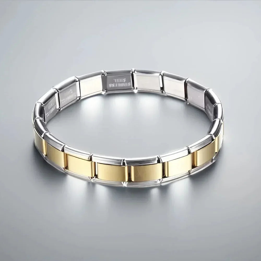 Italian Charm Link for Women Men 9mm Width Silver Gold Color Chain Stainless Steel Bracelet on Hand DIY Making Jewelry Wholesale