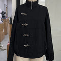 Stylish Girl Stand Collar Street Jacket Personality Button Zipper Solid Jacket Date Commuter Clothing Female New Casual Clothes