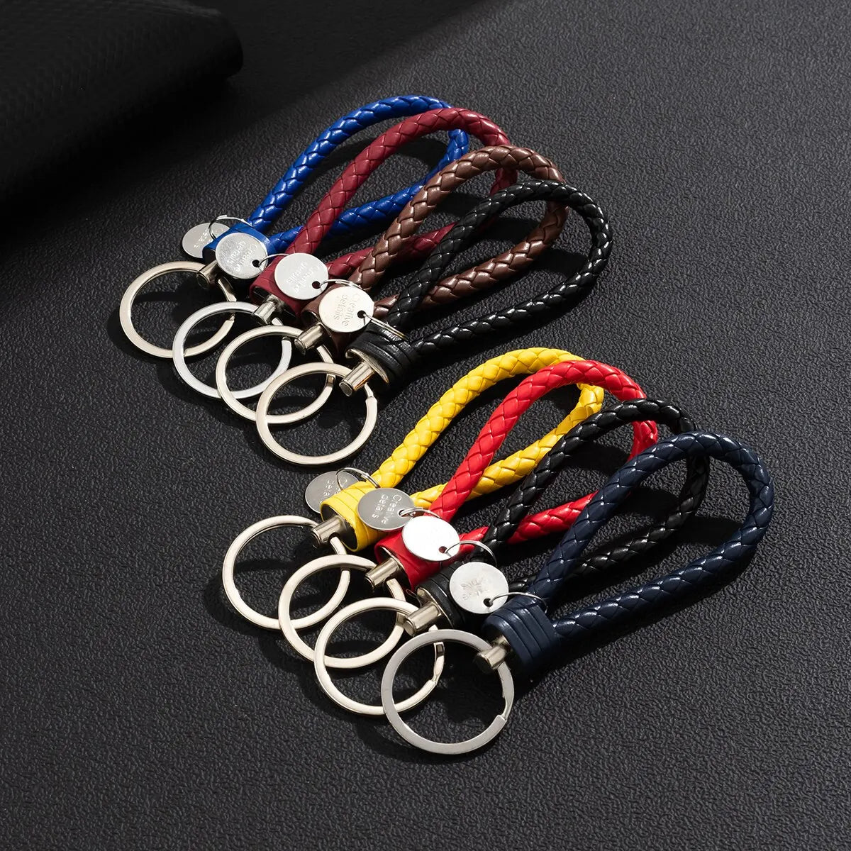 2Pcs/Set PU Leather Braided Woven Rope Keychain DIY Bag Pendant Key Chain Holder Key Car Trinket Keyring Men Women Gift Jewelry