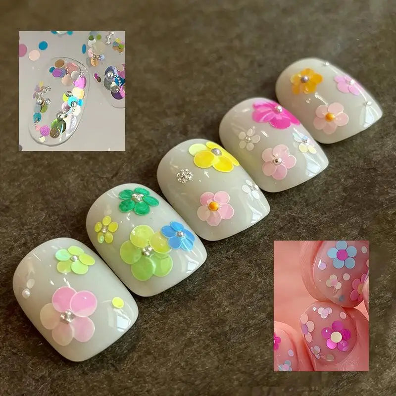 *12 Grids Mixed Mini Circular Colorful Nail Glitter Wave Point Sequin Sparkling Flower DIY Nail Decoration Nail Charms