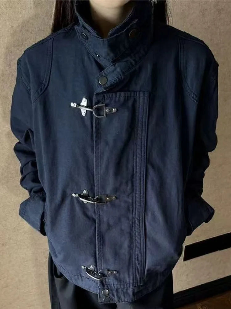 Vintage Cropped Jackets Women Harajuku Casual Slim Fit Zipper Coat Y2K Streetwear Long Sleeve Outerwear Autumn New Arrival