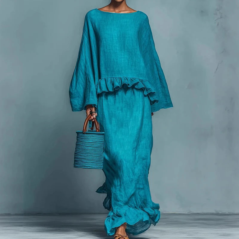Women's O-Neck Long Sleeve Pullover Maxi Skirt Set Spring Summer Fashion Streetwear Outfit Two-Piece Ladies Top Skirt Suits 2026