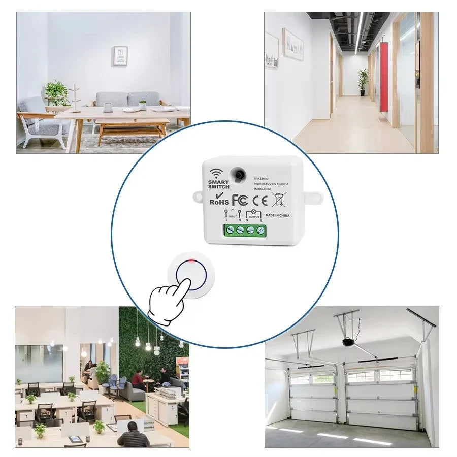 RF 433MHz Wireless  10A Relay Receiver Remote Control Light Switch 220V 110V Mini Round Button Wall Panel Switch For LED Lamp