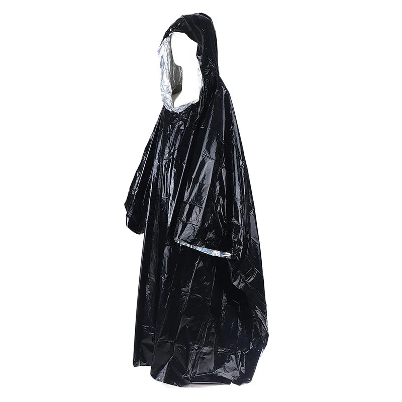 Waterproof Emergency Rain Poncho PE Thermal Blanket Raincoat Hooded Cover For Outdoor Camping Hiking Travel Motorcycle Rain Gear
