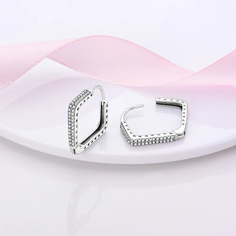 Genuine 925 Sterling Silver Love Feather Earrings Fit Original Charms Hoop For Women Girls Stud Earring Fine Jewelry Gifts
