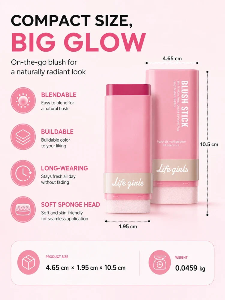 3-in-1 Cream Blush Stick Cheeks Lips Eyes, Long Lasting Waterproof Blendable Dewy Glow Makeup Stick for All Skin Tones