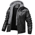 US Size Luxury Quality PU Jacket Men New Winter Faux Two-Piece Hooded Leather Jacket Casual Coat