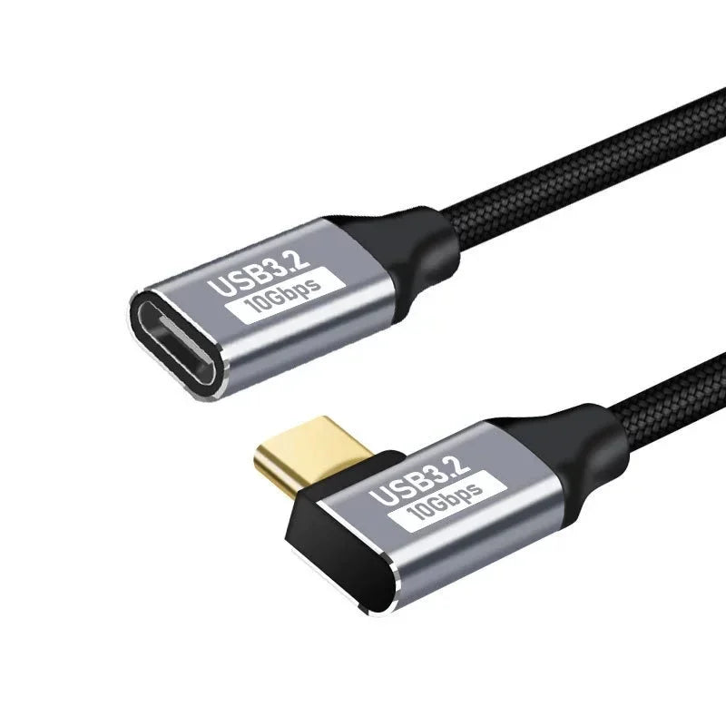 100W PD 5A Type USB C 3.1 Gen 2 Male to Female Extension Cord 90 Angle 10Gbps USB C Extender Data Cables Fast Charging Cable