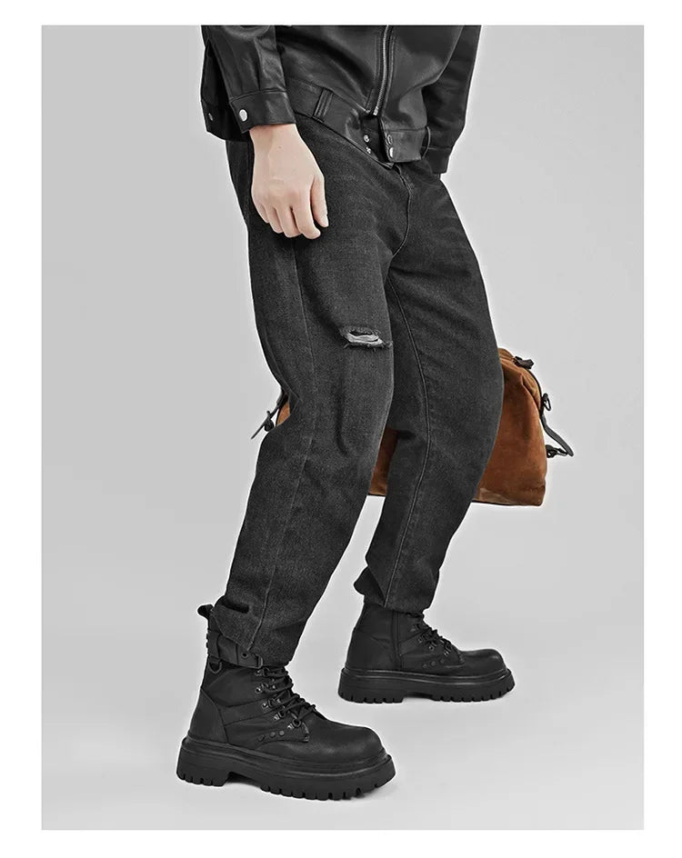 Men's boots 2025 autumn retro British style black workwear boots casual short boots versatile thick soled motorcycle boots