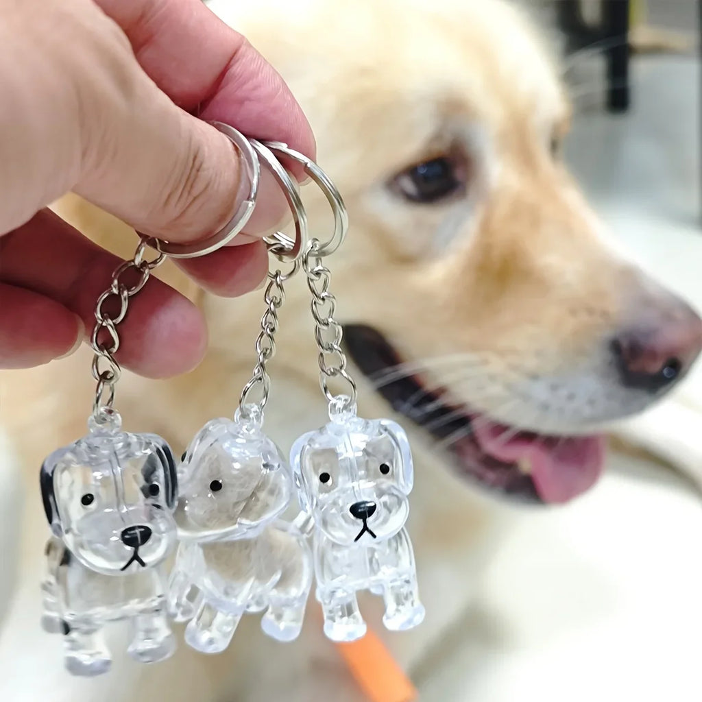 Transparent Cute Dog Pendant Keychain Creative Pet Hair Storage Capsule Hanging Ornament for Pet Lover DIY Pet Memorial Keychain