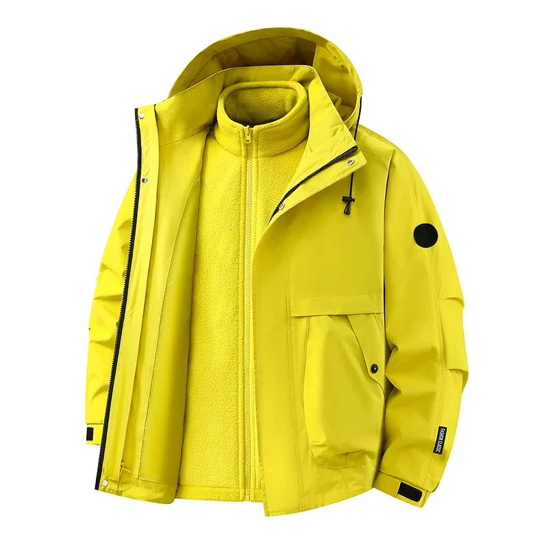 New Autumn and Winter Three in One Outdoor Jacket for Couples Warm Hooded Waterproof Two-piece Set Windbreaker Hiking Jacket