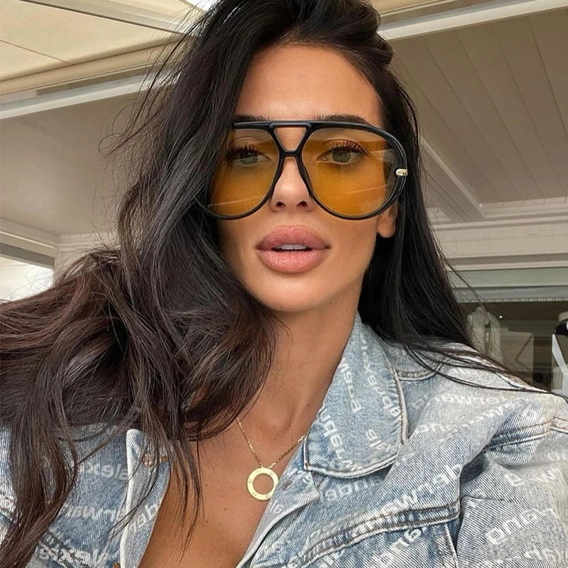 Oversized Women Sunglasses Fashion Large Size Yellow Lens Sun Glasses designer luxury 2024 UV Protection #300864