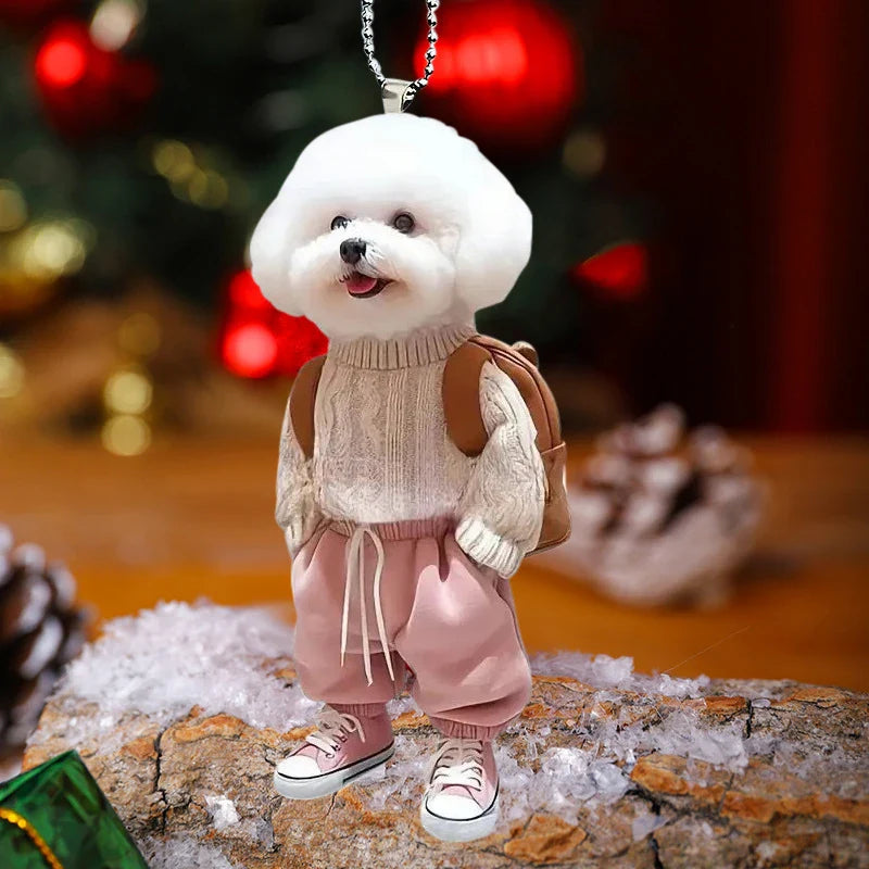 Creative Puppy Decorative Pendant Acrylic 2D Bag Key Ornaments Cute Back Schoolbag Dog Ornaments Cute Family Car Accessories.