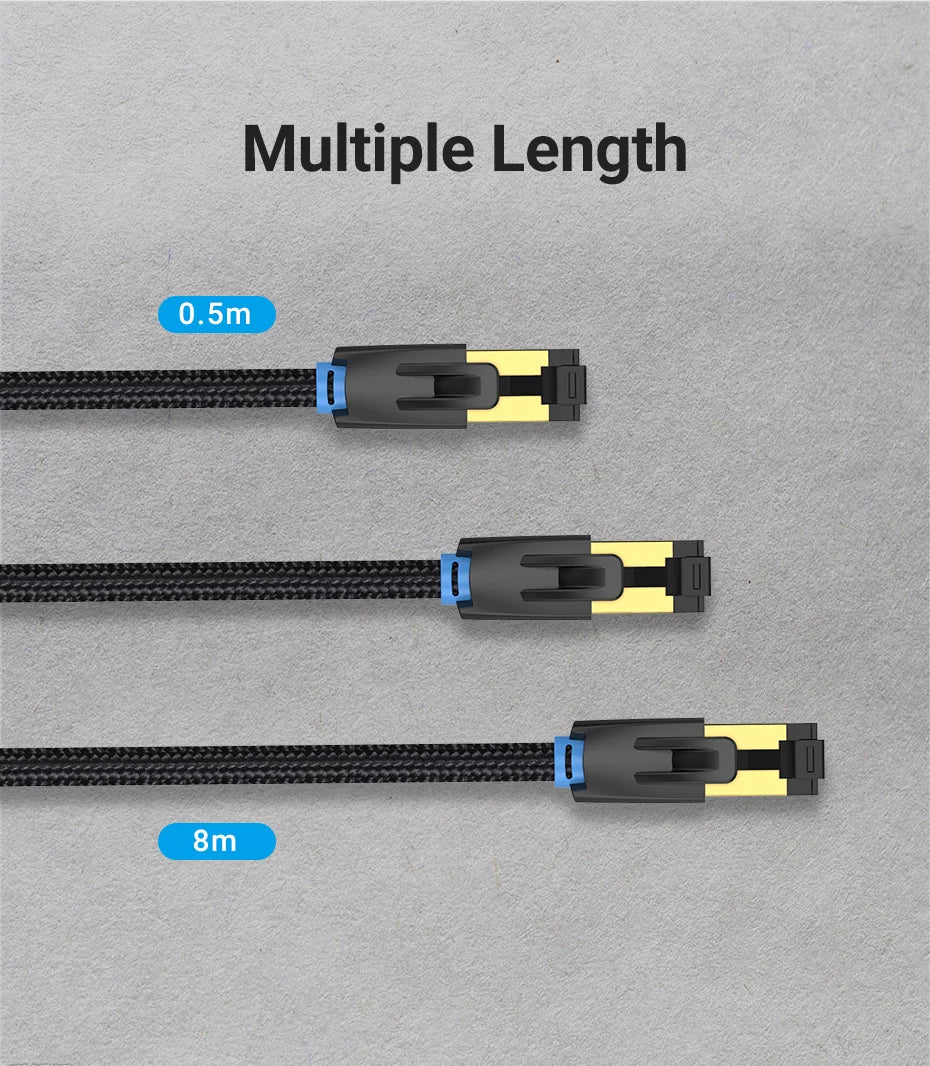 Vention CAT8 Ethernet Cable 40Gbps 2000MHz CAT 8 Networking Cotton Braided Internet Lan Cord for Laptops PS 5 Router RJ45 Cable
